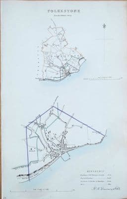 Antique Map FOLKESTONE, KENT England Town & Street Plan, Dawson Original 1832