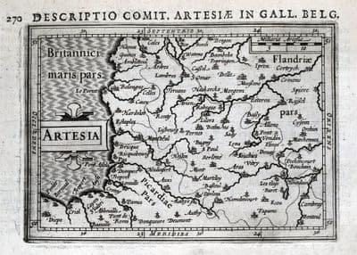 Antique Map FRANCE, DIEPPE, BOULOGNE, ARRAS, BETHUNE,LENS, BERTIUS original 1618