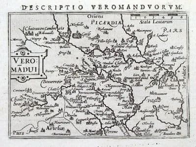 Antique Map FRANCE PICARDY SAINT QUENTIN Petrus Bertius Original Engraving  1606