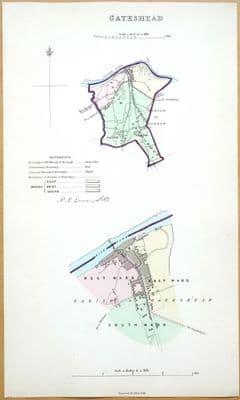 Antique Map GATESHEAD, Tyne & Wear, Original  City Street Plan, Dawson 1832