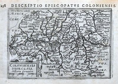 Antique Map GERMANY, KOLN, COLOGNE, BONN, KOBLENZ, Petrus  Bertius  Original 1606