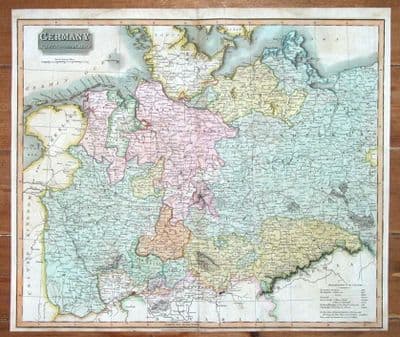 Antique Map GERMANY, NORTH OF THE MAIN, JOHN THOMSON original hand coloured 1817