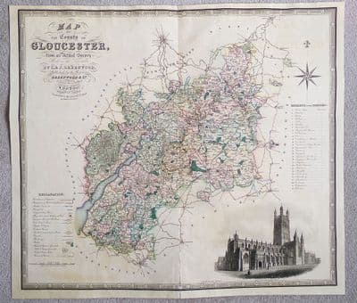 Antique map GLOUCESTERSHIRE C&J Greenwood Original large format vintage old 1831