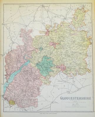 Antique Map GLOUCESTERSHIRE, Edward Weller Original  c1870