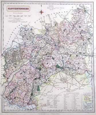 Antique Map GLOUCESTERSHIRE J.&C. Walker original old vintage map 1835
