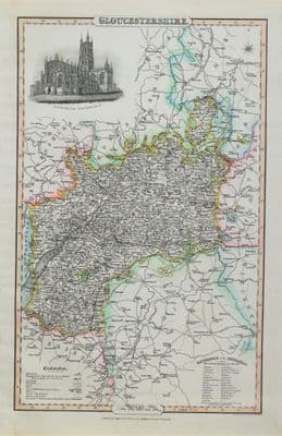 Antique Map GLOUCESTERSHIRE James Pigot Original Hand Coloured County Map c1830