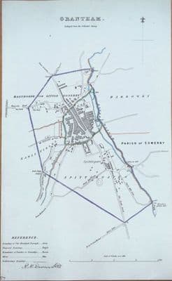Antique Map GRANTHAM, LINCOLNSHIRE  England Street Plan, Dawson Original 1832
