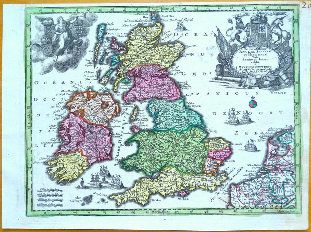 Antique Map GREAT BRITAIN BRITISH ISLES Hand Coloured Engraving Lotter ...