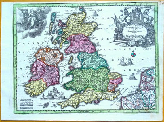 Antique Map GREAT BRITAIN BRITISH ISLES Hand Coloured Engraving Lotter/Seutter 1744