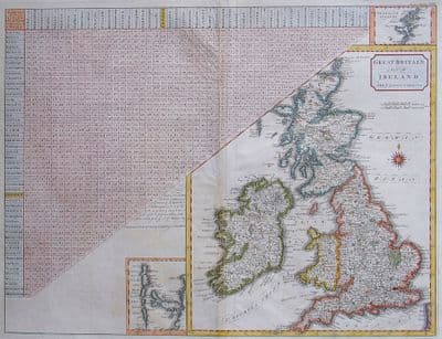 Antique Map GREAT BRITAIN & IRELAND Distance Chart J.Cary original Camden 1806