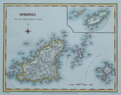 Antique Map GUERNSEY, ALDERNEY, SARK, Channel Islands Lewis 1835