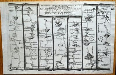 Antique Map HAMPSHIRE BASINGSTOKE To WEYMOUTH Gardner Original  Strip Road Map 1719