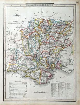 Antique Map HAMPSHIRE, Cole & Roper Original County Map 1835