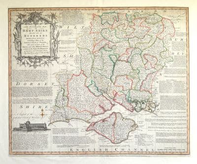 Antique Map HAMPSHIRE, Emanuel Bowen, Royal English Atlas, Original 1777