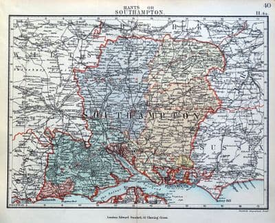 Antique Map HAMPSHIRE, HANTS, Stanford original 1885
