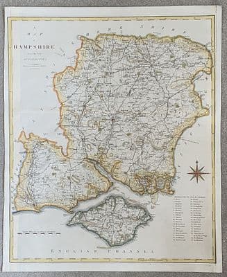 Antique Map HAMPSHIRE & ISLE of WIGHT Large John Cary, Camden, Stockdale 1806