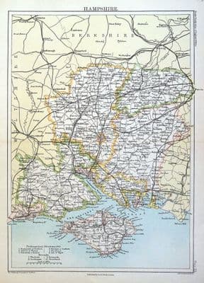 Antique Map HAMPSHIRE, John Bartholomew Original  1892