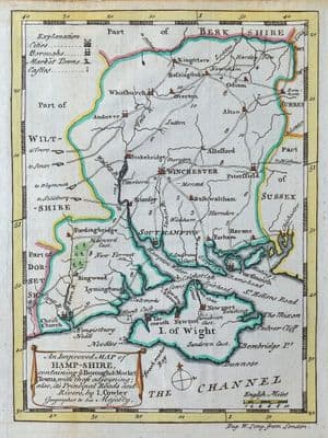 Antique Map HAMPSHIRE, John Cowley Original County Map 1744