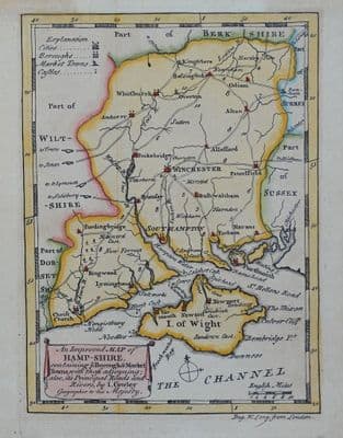 Antique Map HAMPSHIRE, John Cowley Original hand coloured 1749