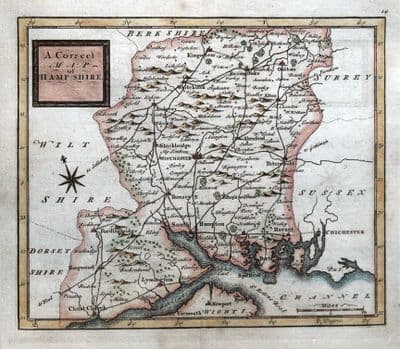 Antique Map HAMPSHIRE, Osborne, Original County Map 1748