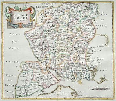 Antique Map HAMPSHIRE Robert Morden original vintage hand colour old 1722