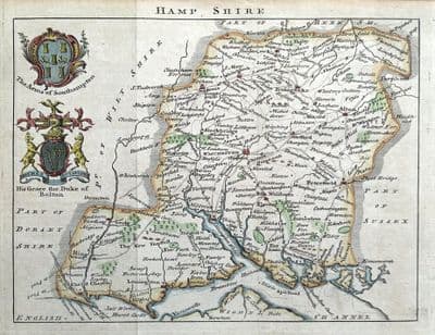Antique Map HAMPSHIRE, Samuel Simpson, Scarce, Original 1746