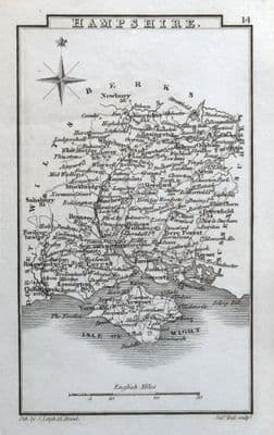 Antique Map HAMPSHIRE, Sidney Hall, Samuel Leigh, Miniature Map 1825