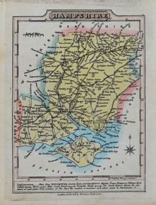 Antique Map HAMPSHIRE, William Lewis original miniature 1819