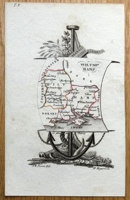 Antique Map HAMPSHIRE, WILTSHIRE, Adrien Perrot, Original County Map 1823