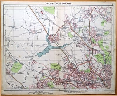 Antique Map HAMPSTEAD, HENDON, NEASDEN Original Vintage London Street Plan 1921