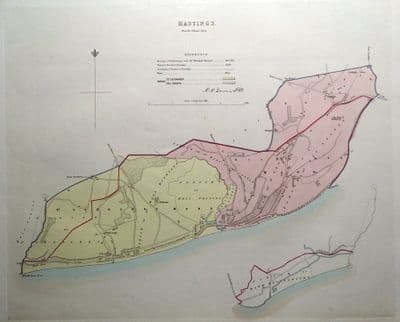 Antique Map HASTINGS, St.LEONARDS, EAST SUSSEX Street Plan, Dawson original 1832