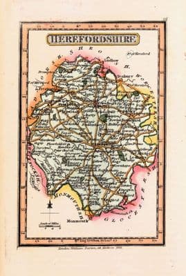 Antique Map HEREFORDSHIRE, Darton Original Hand Coloured Miniature County Map c1822