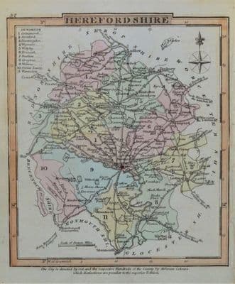 Antique Map HEREFORDSHIRE, George Gray, Original Hand Coloured County Map 1824