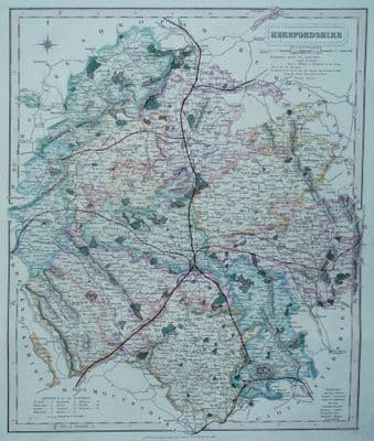 Antique Map HEREFORDSHIRE J.&C. Walker original old vintage map c1845