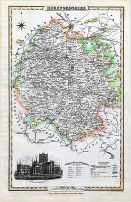 Antique Map HEREFORDSHIRE James Pigot Original Hand Coloured County Map c1830
