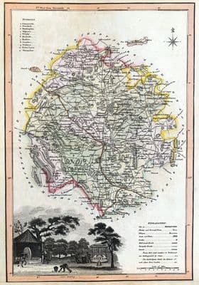 Antique Map HEREFORDSHIRE, Langley & Belch Original  County Map 1818