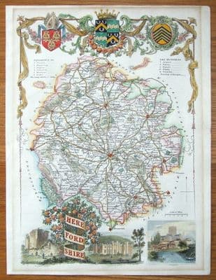 Antique Map HEREFORDSHIRE Thomas Moule original  hand coloured map c1840