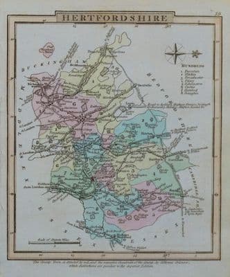 Antique Map HERTFORDSHIRE, George Gray, Original Hand Coloured County Map 1824