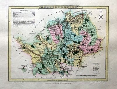 Antique Map HERTFORDSHIRE, Hand Coloured County Map , Cole & Roper 1805