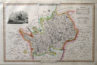 Antique Map HERTFORDSHIRE James Pigot Original Hand Coloured County Map c1830