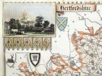 Antique Map HERTFORDSHIRE, Thomas Moule, Original  hand coloured county map c1840