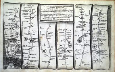 Antique Map  HIGH BARNET, St Albans ,Towcester, London Strip Road Map Gardner 1719