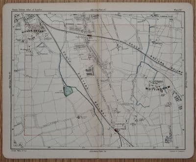 Antique Map HITHER GREEN, MOTTINGHAM, CHINBROOK  London street plan, 1891