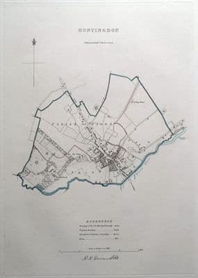 Antique Map HUNTINGDON, ENGLAND, UK, Street Plan, Dawson Original 1832