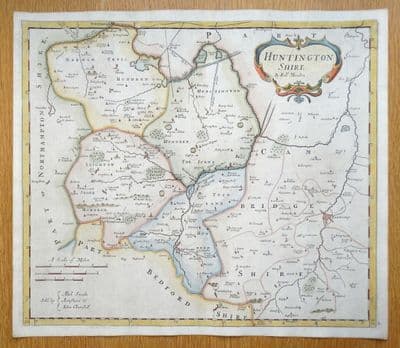 Antique Map HUNTINGDONSHIRE, Cambridgeshire, Robert Morden, original  map 1695
