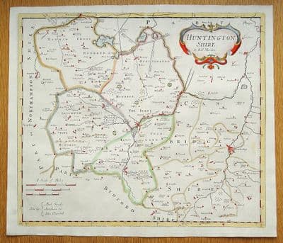 Antique Map HUNTINGDONSHIRE, CAMBRIDGESHIRE Robert Morden original old map 1722