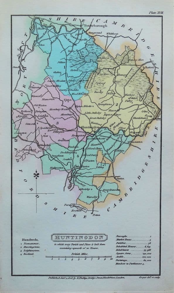 Antique Map HUNTINGDONSHIRE Capper Original Hand Coloured County Map 1808