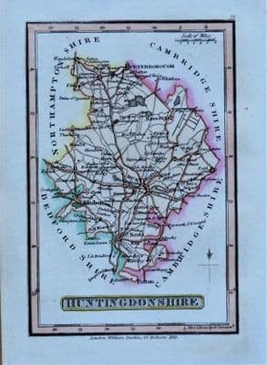 Antique Map HUNTINGDONSHIRE, Darton Hand Coloured Original Miniature County Map 1822