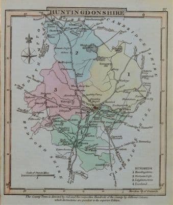 Antique Map HUNTINGDONSHIRE, George Gray, Original Hand Coloured County Map 1824