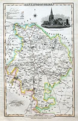 Antique Map HUNTINGDONSHIRE James Pigot Original Hand Coloured County Map c1830